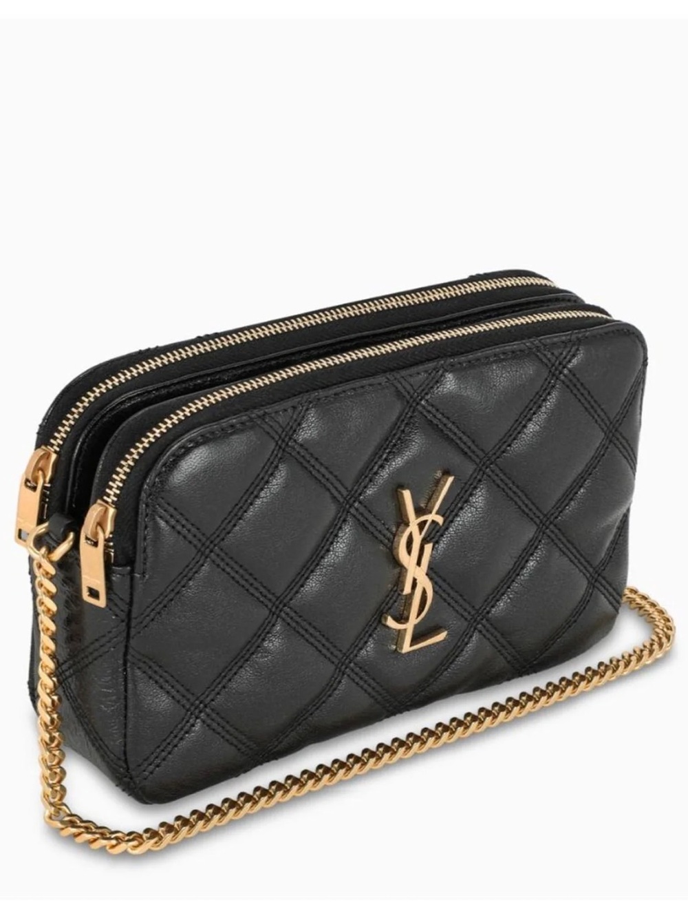 Saint Laurent Becky Double Zip Leather Crossbody Bag in Black